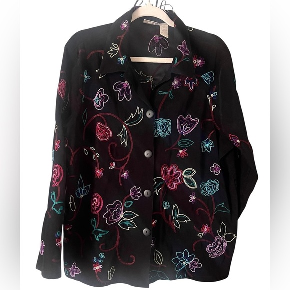 Vintage Koret Womens Jacket Sweater Faux Suede Floral Embroidery Size L - Picture 5 of 10